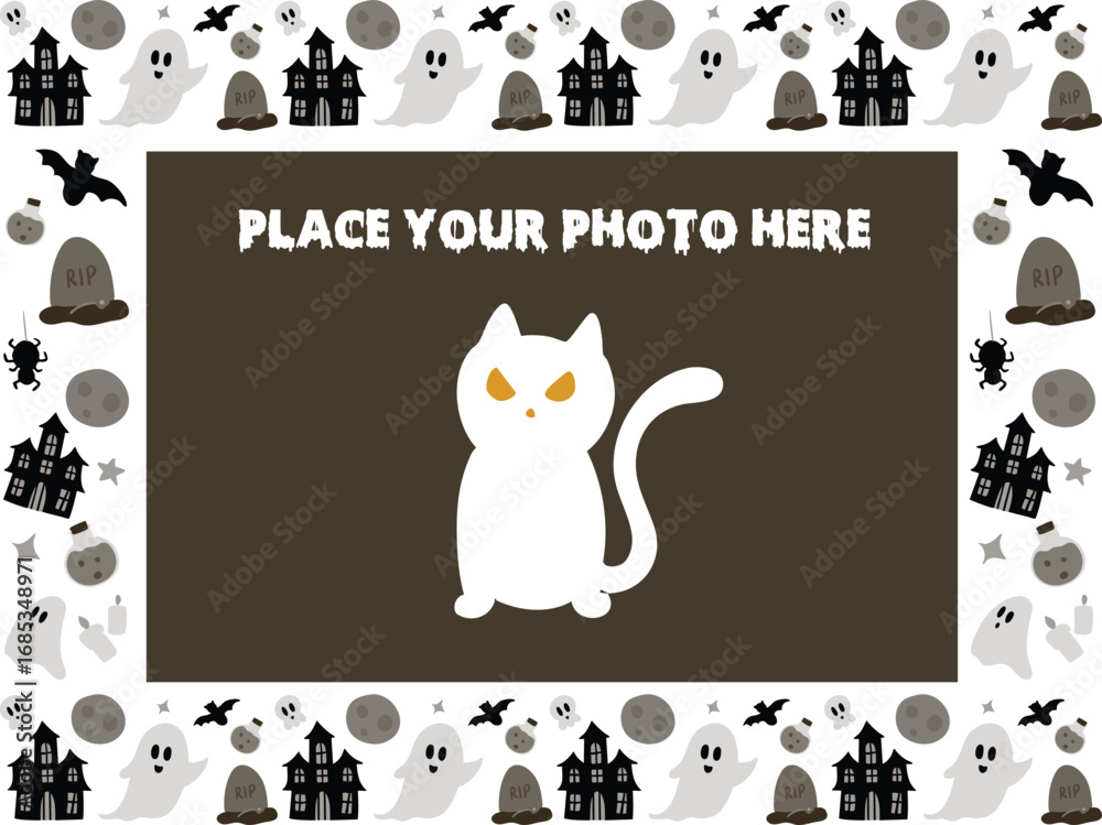 Fototapeta premium Halloween Photo Frame with Spooky Ghosts and Haunted House Border