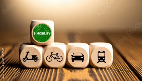 E mobility Concept Dice Showing Electric Vehicles and Transportation