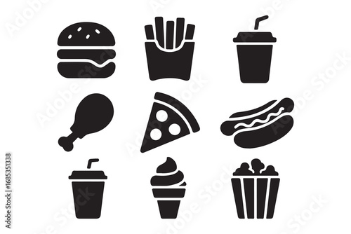 Fast food line icons set – outline, linear, snacks and quick meal symbols on white background    