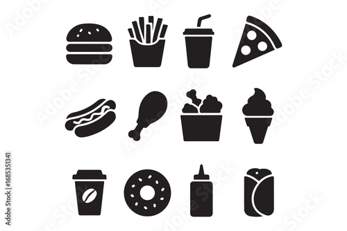 Fast food line icons set – outline, linear, snacks and quick meal symbols on white background    