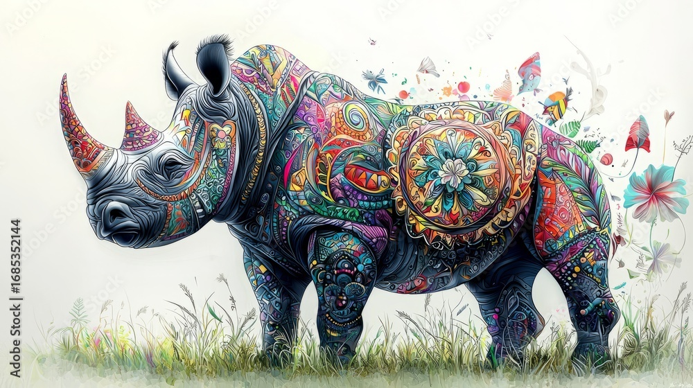 Obraz premium Colorful Rhinoceros in Artistic Style for Creative Projects