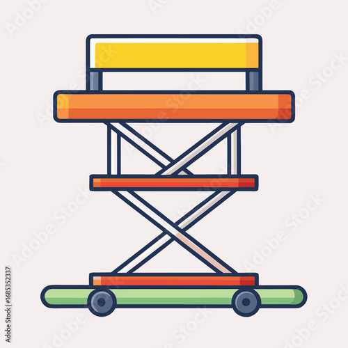 Stylized illustration of a scissor lift with yellow and orange platforms