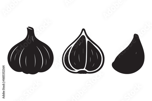Garlic set head of garlic cloves peeled and husked silhouette vector illustrati