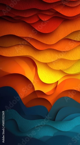 A layered design of wavy, colorful forms, evoking a sense of depth and warmth.