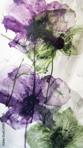 Cute floral pattern, large purple and green flowers on a white background watercolor seamless pattern. Watercolor print in rustic vintage style, textile or wallpapers.
