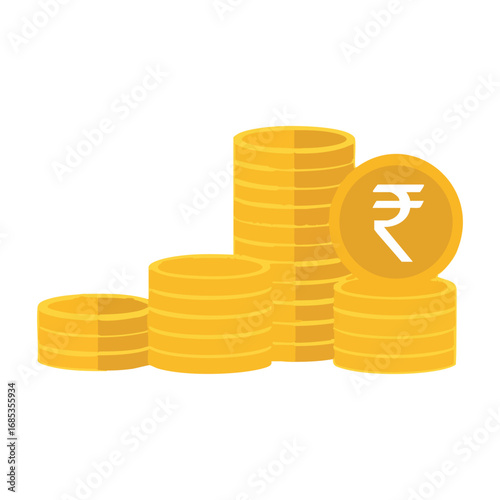 Indian rupee coin stack logo design, clip art vector