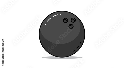 A Classic Black Bowling Ball with Three Finger Holes Sitting on a White Surface Casting a Shadow Below It