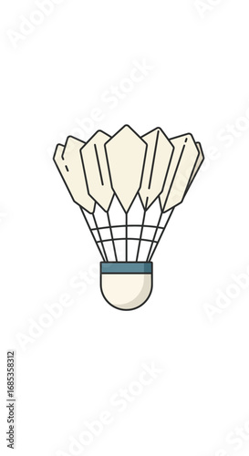 A close up illustration of a feathered shuttlecock used for playing badminton sports