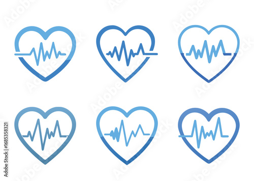 Heart Health Icon Set, Cardiology, Medicine, Heartbeat, Pulse, Electrocardiogram Design Elements