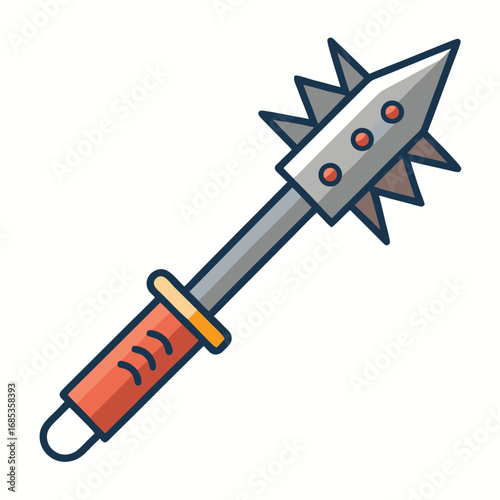 Spiked medieval weapon illustration with a red handle