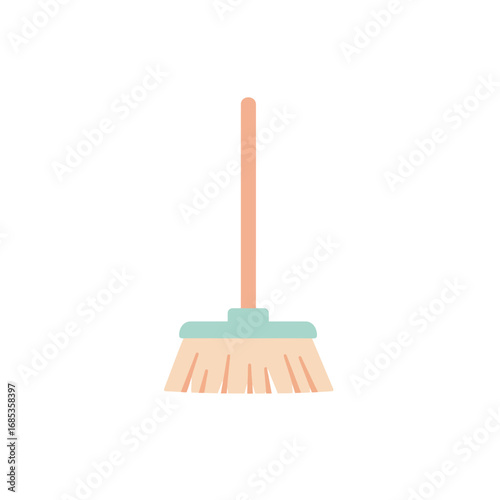 Simple Illustration of a Broom with a Wooden Handle and Light Colored Bristles on a White Background for Cleaning Tasks