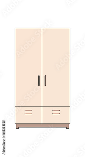A Tall Modern Beige Two Door Wardrobe with Two Drawers at the Bottom Featuring Simple Handles and a Sleek Design for Bedroom Storage Solutions