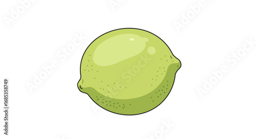 A simple illustration of a single bright green lime fruit with a slight sheen sitting in the center of a clean white background showcasing its smooth texture and subtle imperfections