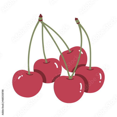Ripe Juicy Cherries Hanging on Delicate Stems A Delightful Summer Fruit Illustration for Healthy Eating and Sweet Dessert Ideas