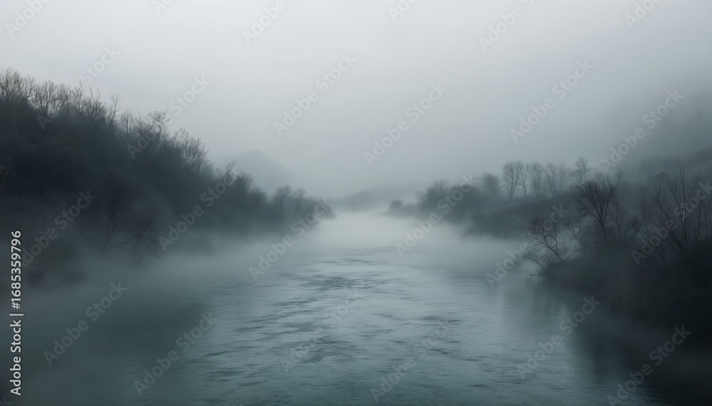 Fototapeta premium Serene Landscape Reflecting Overcast Sky And Leafless Trees