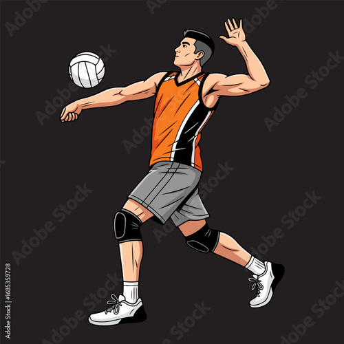 Illustration of a male volleyball player spiking the ball