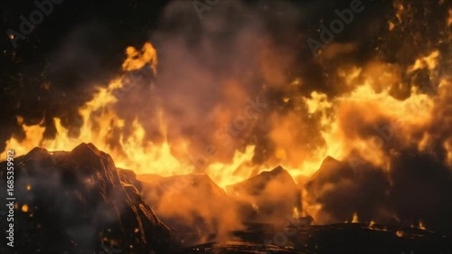 Fiery volcanic landscape