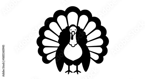 Large wild turkey standing proudly black white icon