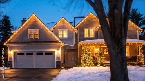 Festive decorated house in winter