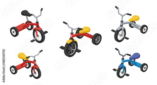 Colorful isometric tricycles collection for kids