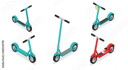 Colorful isometric scooters collection in various styles