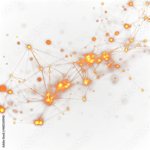 Abstract Orange Digital Network of Lights on Dark Background