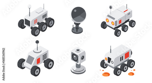 Isometric mars rover collection: robotic space explorers and antennas