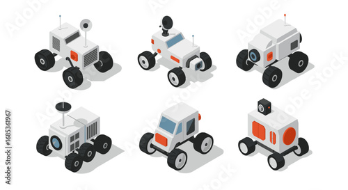 Isometric moon rovers: six futuristic space exploration vehicles