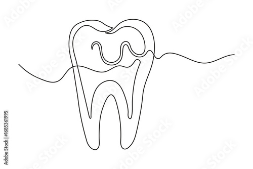  Simple minimalist continuous one line drawing teeth isolated outline sketch