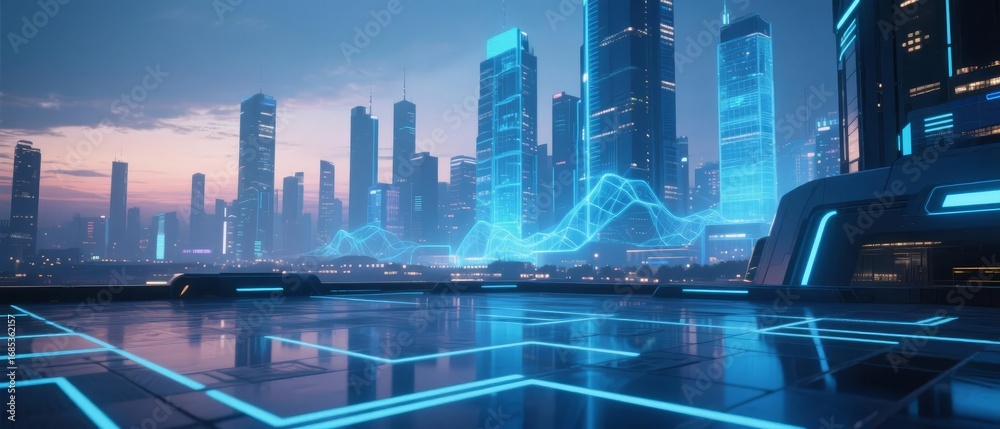 Obraz premium Futuristic Cityscape with Neon Lights and Advanced Architecture