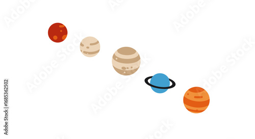 Colorful flat design of solar system planets in a minimalist style