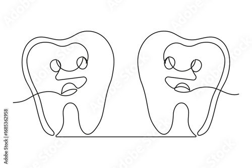 Teeth continuous one line drawing minimalist outline isolated simple illustration