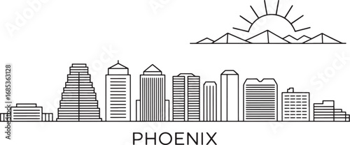 Phoenix Skyline Vector Illustration Black and White Outline Silhouette on Transparent