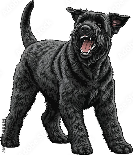 Black Russian Terrier dog barking aggressive protection illustration