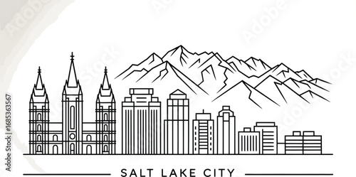 Salt Lake City Skyline Silhouette Vector Illustration with Mountains Background