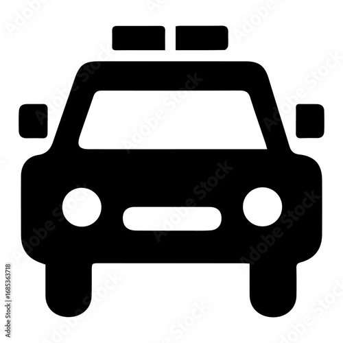 A black car with a police light on the front. The car is parked on a white background
