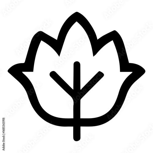 A simple drawing of a leafy plant with a stem and a leafy branch. The leafy branch is green and has a stem, giving the impression of a healthy and vibrant plant. The image is black and white