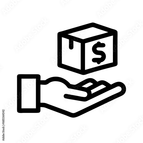 Hand exchanging cash with a delivery driver for a package. Payment on delivery service, e-commerce, shipping, and logistics concept.