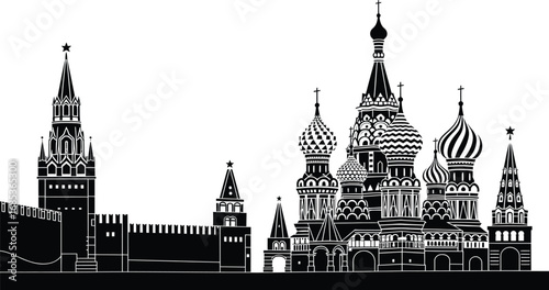 Iconic Moscow Kremlin Silhouette A Symbol of Russian History and Architectural Grandeur Vector