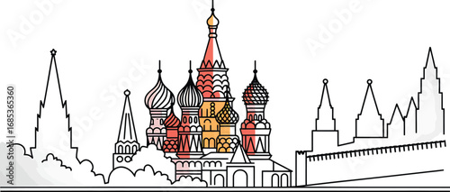 Iconic Moscow Skyline Silhouette Vector Illustration Depicting Famous Landmarks and Architecture