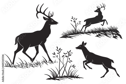 Wild Deer Silhouette Clipart Set
