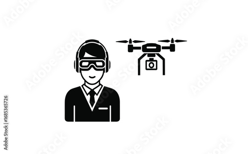 Drone Operator with Headset and Remote Control Interface Icon