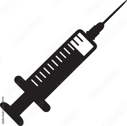 Medical Syringe Silhouette for Vaccination and Injection with Needle and Liquid Dose
