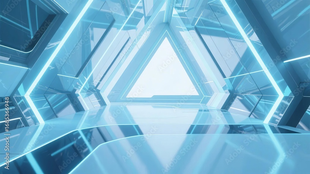 Fototapeta premium Futuristic Triangle Corridor with Neon Lighting