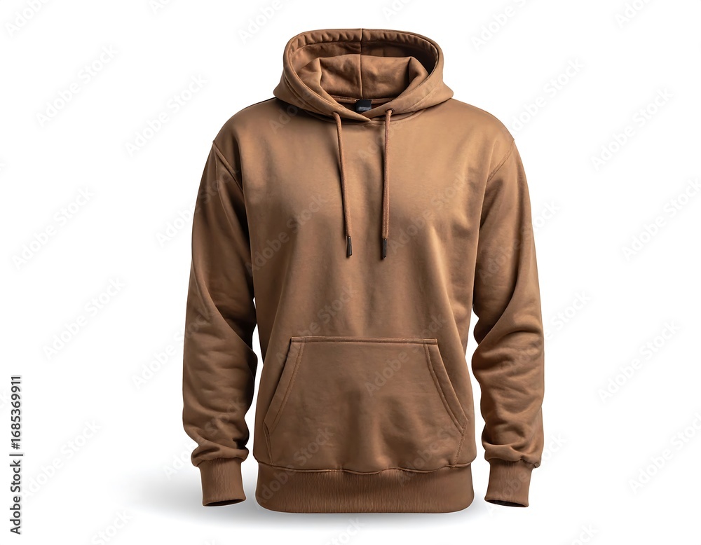 Naklejka premium Stylish brown hoodie with drawstring and front pocket, perfect for casual wear and streetwear fashion designs