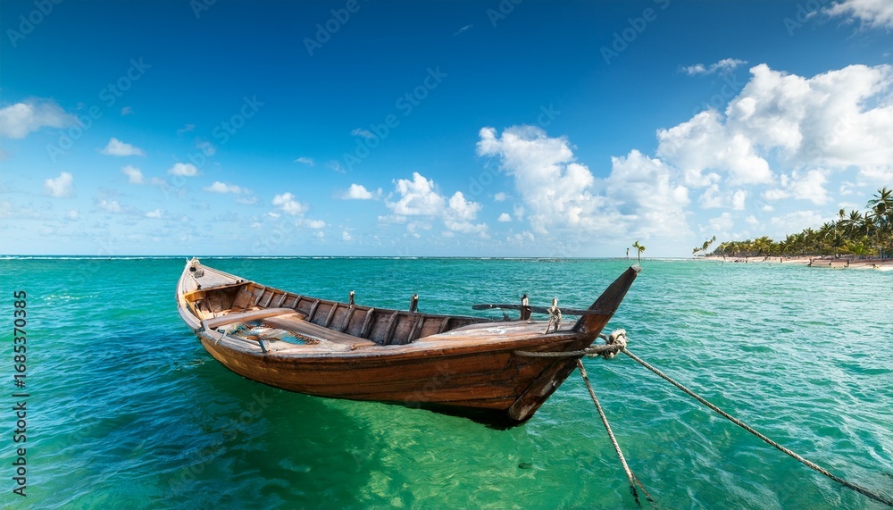 Naklejka premium wooden boat in the ocean morro de sao paulo tinhare cairu bahia brazil