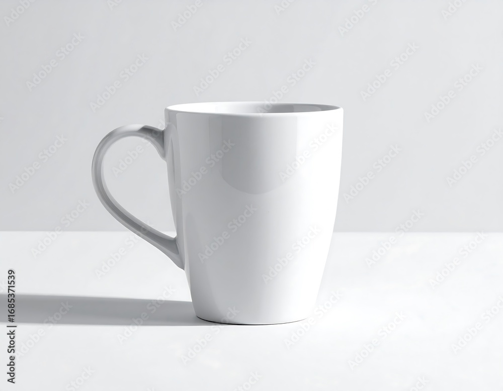 Obraz premium Elegant white ceramic mug ready for your custom design or branding, perfect for coffee or tea