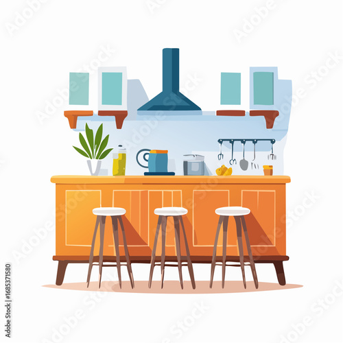 Stylish Kitchen Counter with Orange Cabinets and White Backsplash