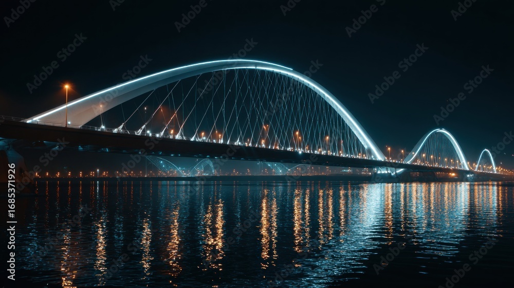 Obraz premium Modern bridge night reflection water