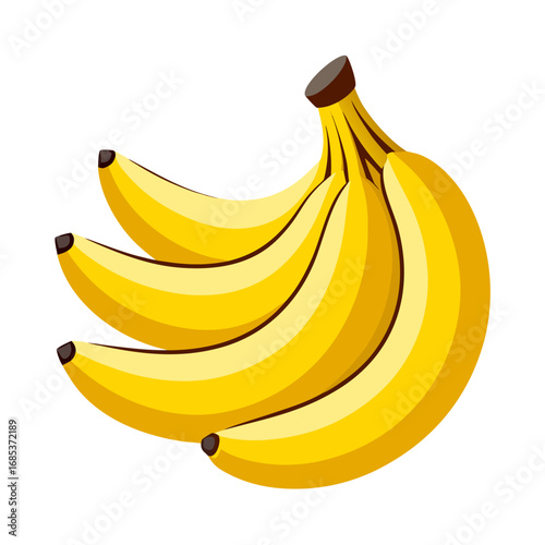 A bunch of bright yellow bananas with dark tips on a white background